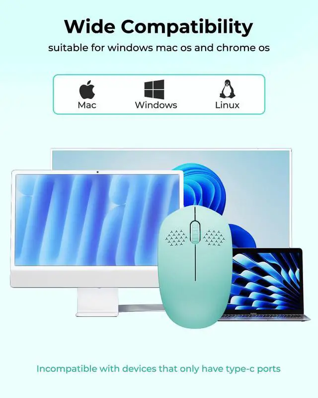 Alt view image 6 of 7 - seenda Wireless Mouse for Laptop, 2.4G Noiseless Computer Mouse,Mint Green