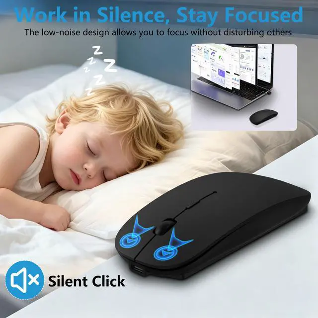 Alt view image 3 of 7 - Slim Bluetooth Wireless Mouse with Jiggler - Black