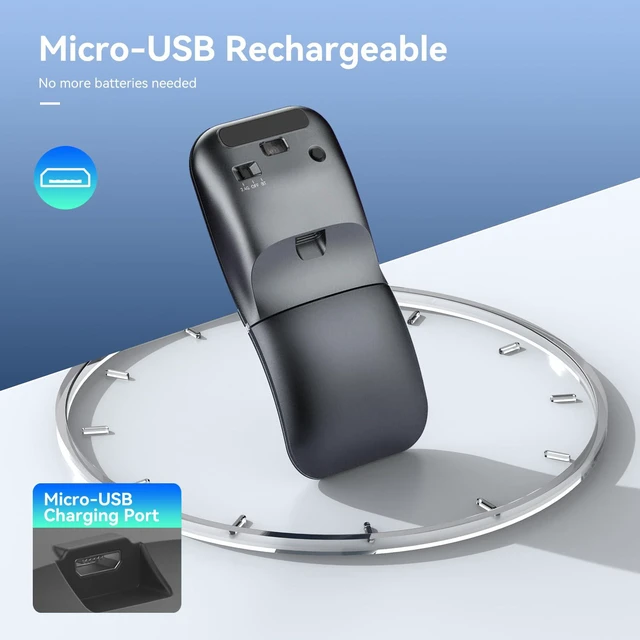 Alt view image 6 of 7 - WFB 180° Flip Ultra-Thin Wireless Mouse, Bluetooth 5.0 & 2.4GHz Rechargeable Silent Travel Mouse, Ergonomic Rotatable Design for Laptop, PC, MacBook, Chromebook