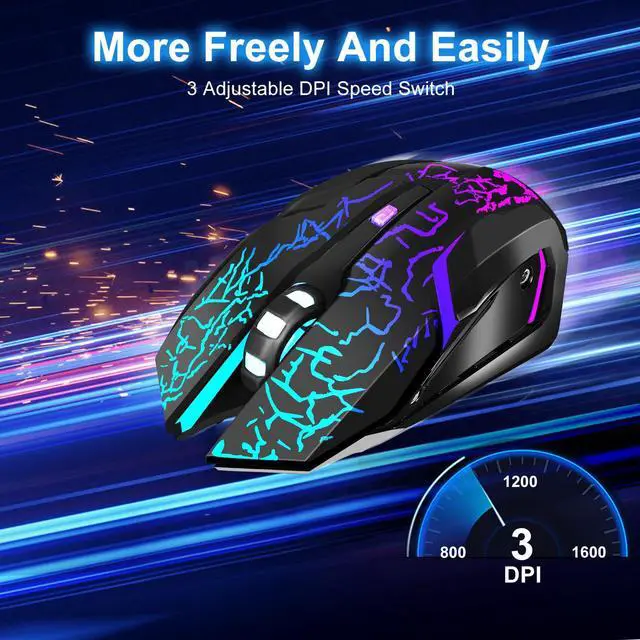 Alt view image 3 of 7 - Wireless Gaming Mouse,Rechargeable Computer Mouse with Type-C Fast Charging, Ergonomic Mouse with 3 Adjustable DPI, 6 Silent Buttons, LED Light, Long Battery Life for Laptop, PC, Mac