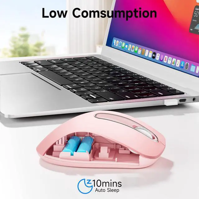 Alt view image 4 of 7 - memzuoix 2.4G Portable Wireless Mouse, 1400 DPI Mobile Optical Cordless Mice with USB Receiver for Computer, Laptop, PC, Desktop, MacBook, 5 Buttons (Pink)