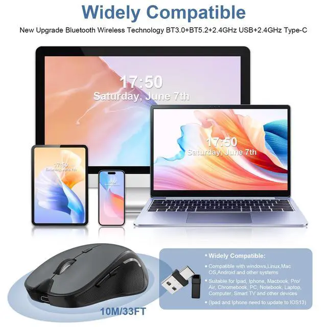 Alt view image 2 of 6 - Mouse for MacBook Bluetooth Wireless Mice Laptop Mac Pro iPad with Jiggler