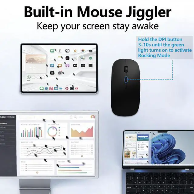 Alt view image 4 of 7 - Slim Bluetooth Wireless Mouse with Jiggler - Black