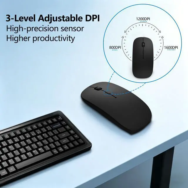Alt view image 5 of 7 - Slim Bluetooth Wireless Mouse with Jiggler - Black