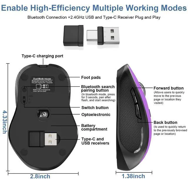 Alt view image 4 of 6 - Mouse for MacBook Bluetooth Wireless Mice Laptop Mac Pro iPad with Jiggler
