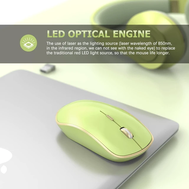 Alt view image 3 of 7 - JOYACCESS J 2.4G Slim Wireless Silent Mouse - Portable Wireless Computer Mouse with 5 Adjustable DPI Levels, USB for Desktop, Notebook, MacBook, Chromebook, PC (Light Green)