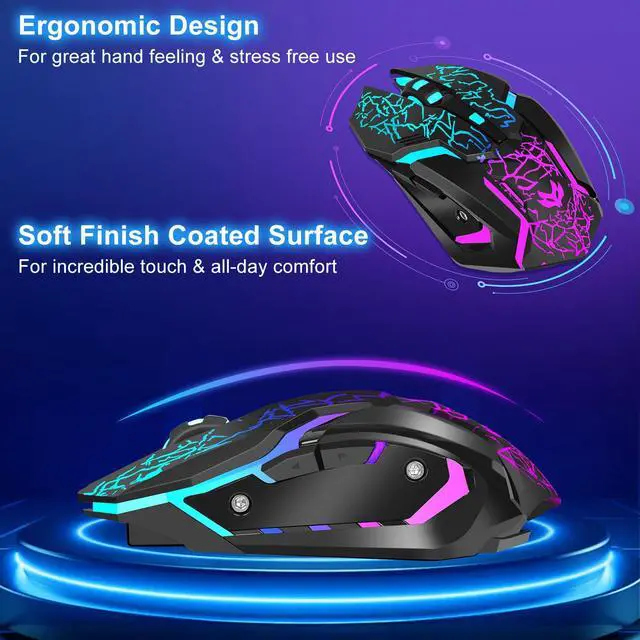 Alt view image 6 of 7 - Wireless Gaming Mouse,Rechargeable Computer Mouse with Type-C Fast Charging, Ergonomic Mouse with 3 Adjustable DPI, 6 Silent Buttons, LED Light, Long Battery Life for Laptop, PC, Mac