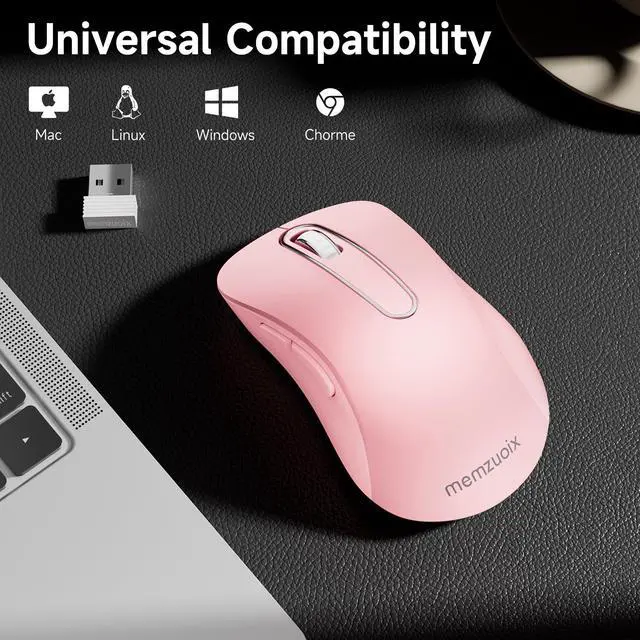 Alt view image 6 of 7 - memzuoix 2.4G Portable Wireless Mouse, 1400 DPI Mobile Optical Cordless Mice with USB Receiver for Computer, Laptop, PC, Desktop, MacBook, 5 Buttons (Pink)
