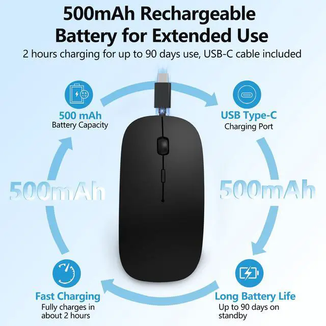 Alt view image 6 of 7 - Slim Bluetooth Wireless Mouse with Jiggler - Black