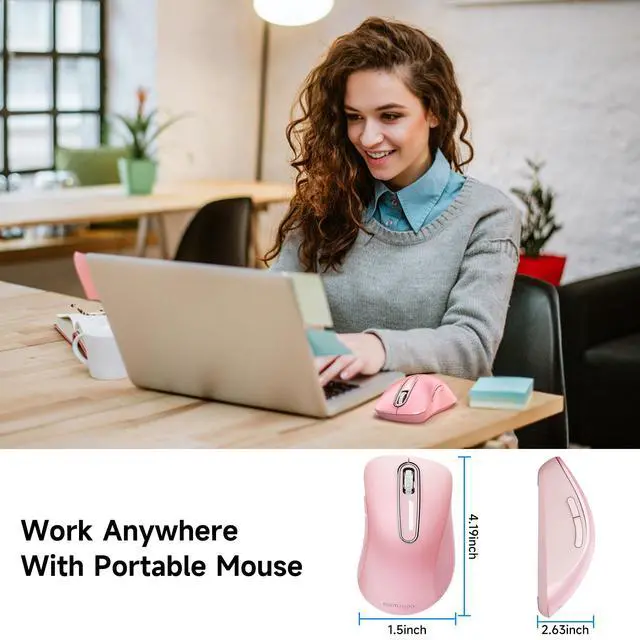 Alt view image 7 of 7 - memzuoix 2.4G Portable Wireless Mouse, 1400 DPI Mobile Optical Cordless Mice with USB Receiver for Computer, Laptop, PC, Desktop, MacBook, 5 Buttons (Pink)