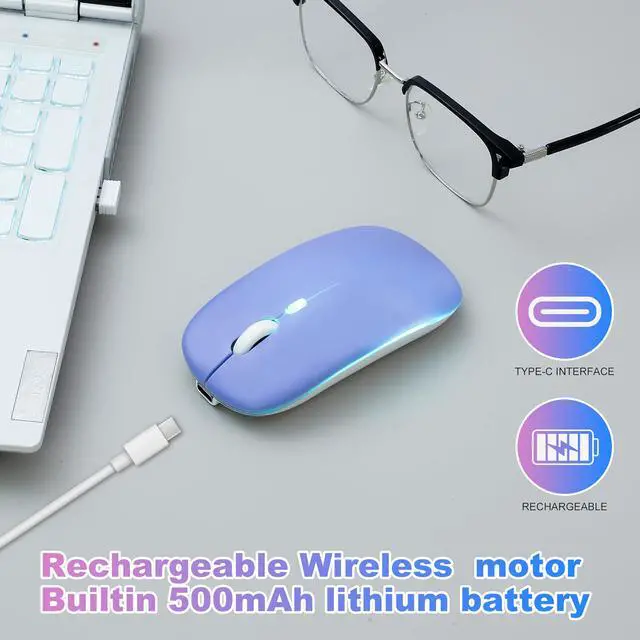 Alt view image 3 of 7 - Wireless Bluetooth Mouse, Rechargeable Computer Mouse, Purple