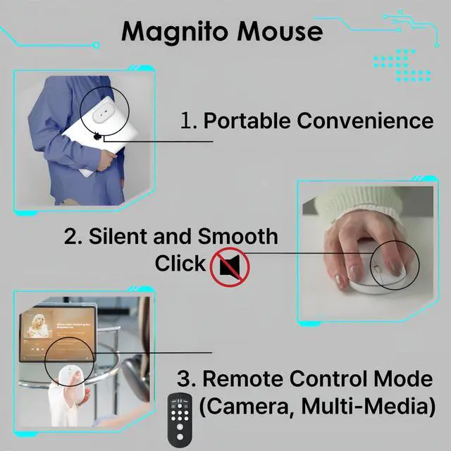 Alt view image 3 of 7 - Magnito Magnetic Wireless Bluetooth Mouse for MacBook, iPad, Laptop, Windows, Chrome OS, Linux Compact & Portable, Slim, Lightweight, Quiet Clicks The Best Travel Mouse (Space Gray)