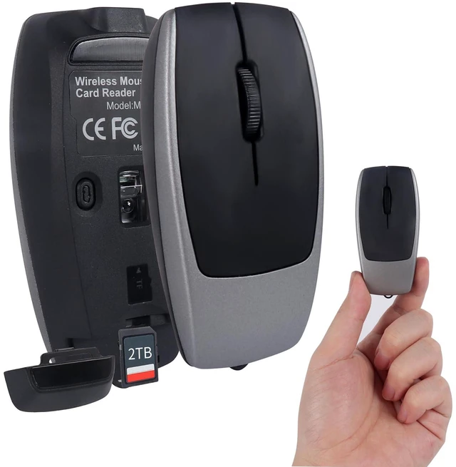 Main image of Mini Bluetooth Wireless Mouse with TF Card Reader, Rechargeable, Silent Click, Portable for Laptop, PC, Travel, Office & Home Use (Grey)