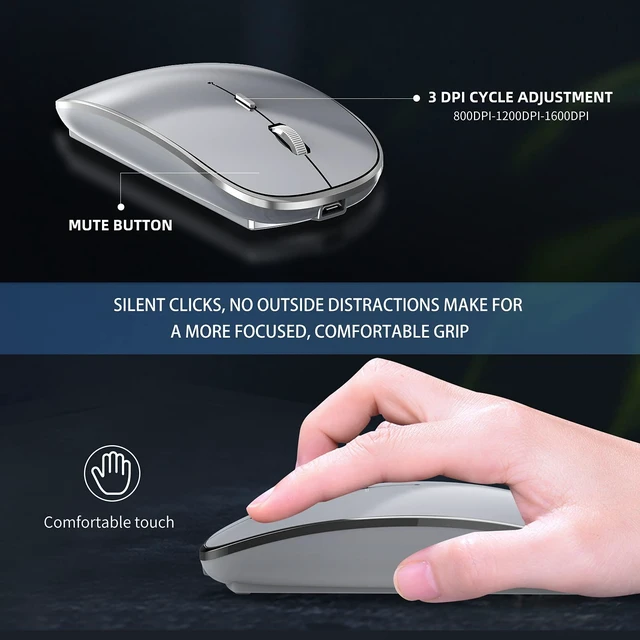 Alt view image 4 of 7 - Halpilt Silent Wireless Mouse | USB-C & USB-A Dual Receiver(Grey)