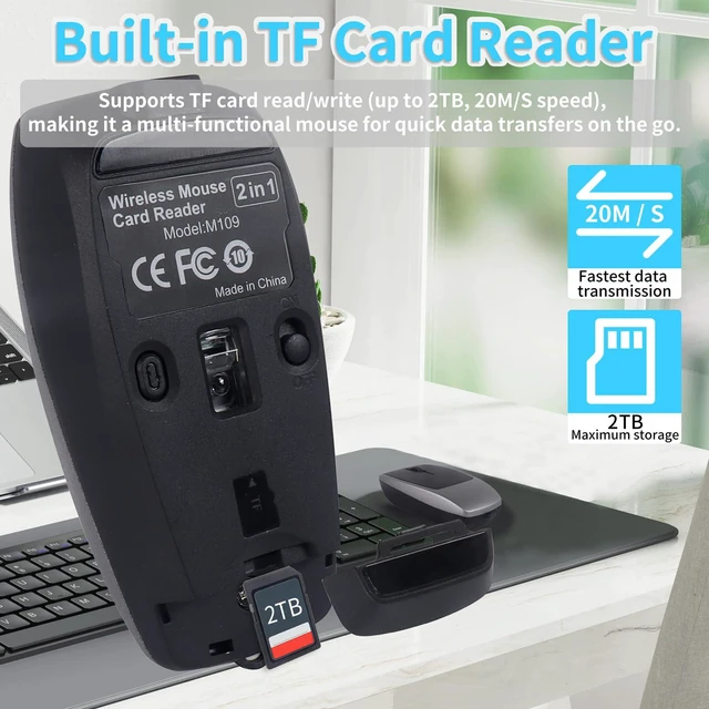 Alt view image 3 of 6 - Mini Bluetooth Wireless Mouse with TF Card Reader, Rechargeable, Silent Click, Portable for Laptop, PC, Travel, Office & Home Use (Grey)