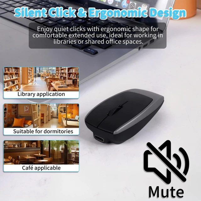 Alt view image 4 of 6 - Mini Bluetooth Wireless Mouse with TF Card Reader, Rechargeable, Silent Click, Portable for Laptop, PC, Travel, Office & Home Use (Grey)