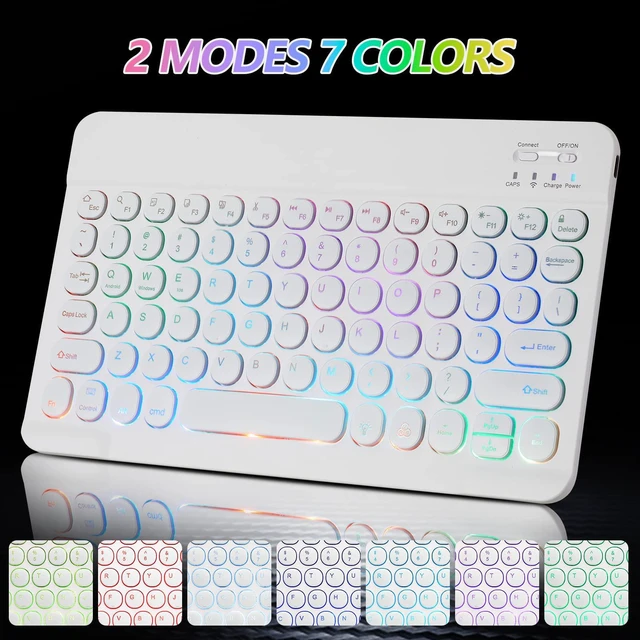 Alt view image 2 of 7 - Ultra-Slim Lightweight Bluetooth Keyboard and Mouse Portable Mini Wireless Keyboard Rechargeable 7-Color Backlit for Apple iPad iPhone,Tablet iPhone Smartphone iOS Android Windows,Round Keys White