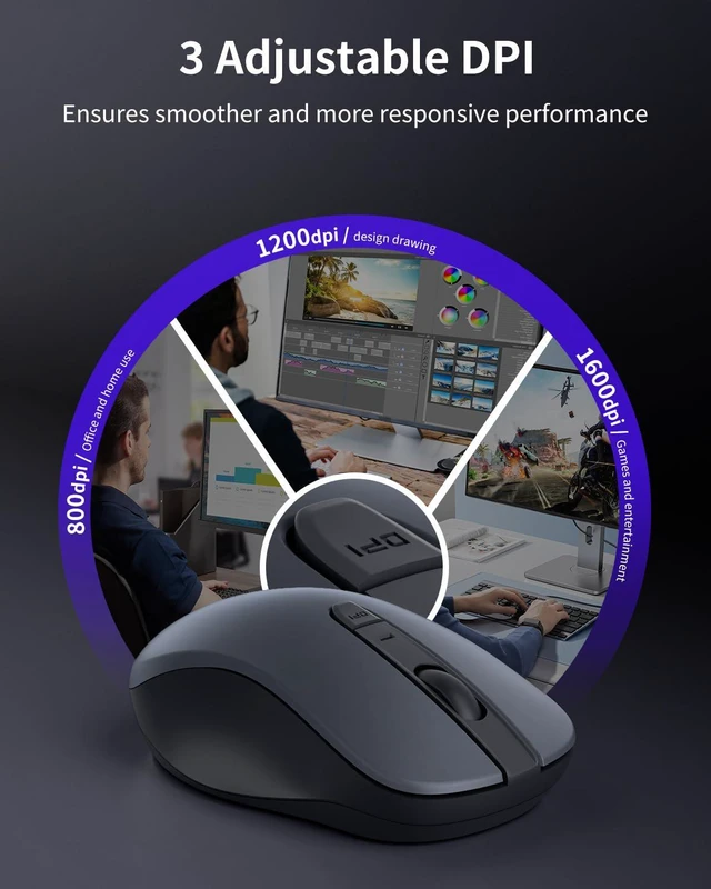 Alt view image 4 of 7 - wegear Bluetooth Mouse Silent Wireless Mice, Cordless Computer Mouse-Grey