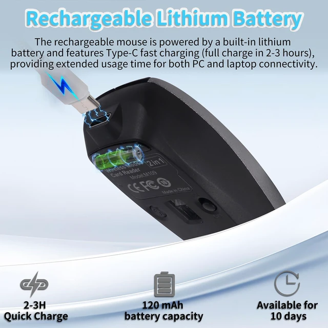 Alt view image 5 of 6 - Mini Bluetooth Wireless Mouse with TF Card Reader, Rechargeable, Silent Click, Portable for Laptop, PC, Travel, Office & Home Use (Grey)