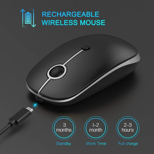 Alt view image 3 of 7 - VssoPlor Type C Wireless Mouse, USB C MacBook Wireless Mouse, Black Silver