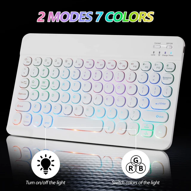 Alt view image 3 of 7 - Ultra-Slim Lightweight Bluetooth Keyboard and Mouse Portable Mini Wireless Keyboard Rechargeable 7-Color Backlit for Apple iPad iPhone,Tablet iPhone Smartphone iOS Android Windows,Round Keys White