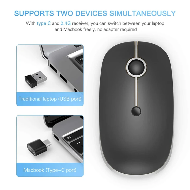 Alt view image 4 of 7 - VssoPlor Type C Wireless Mouse, USB C MacBook Wireless Mouse, Black Silver