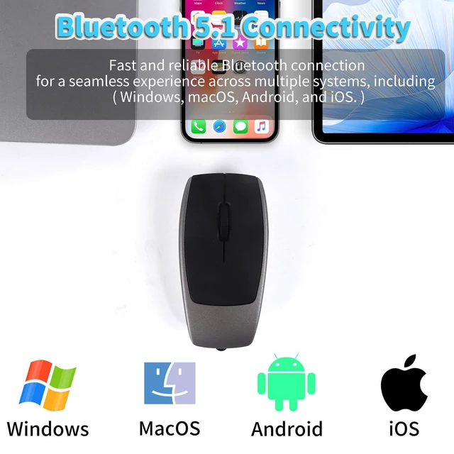 Alt view image 6 of 6 - Mini Bluetooth Wireless Mouse with TF Card Reader, Rechargeable, Silent Click, Portable for Laptop, PC, Travel, Office & Home Use (Grey)