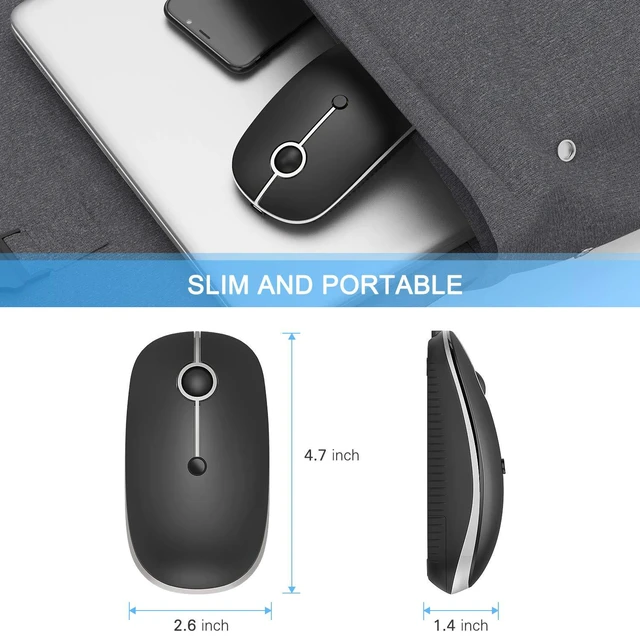 Alt view image 5 of 7 - VssoPlor Type C Wireless Mouse, USB C MacBook Wireless Mouse, Black Silver