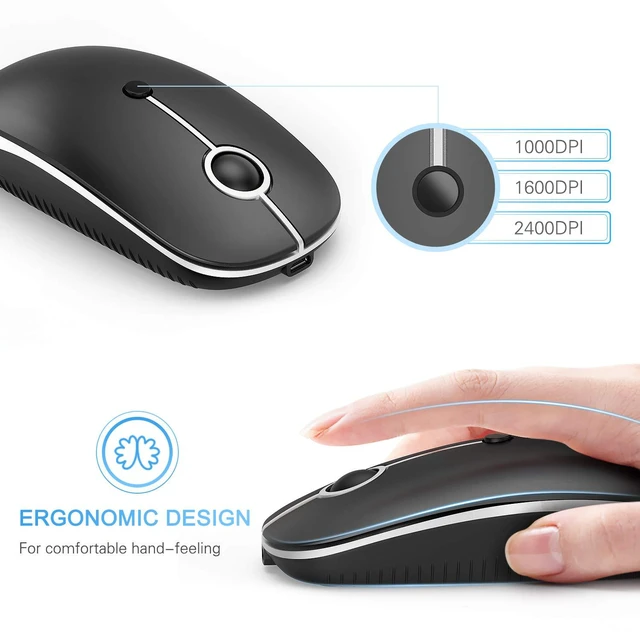 Alt view image 6 of 7 - VssoPlor Type C Wireless Mouse, USB C MacBook Wireless Mouse, Black Silver
