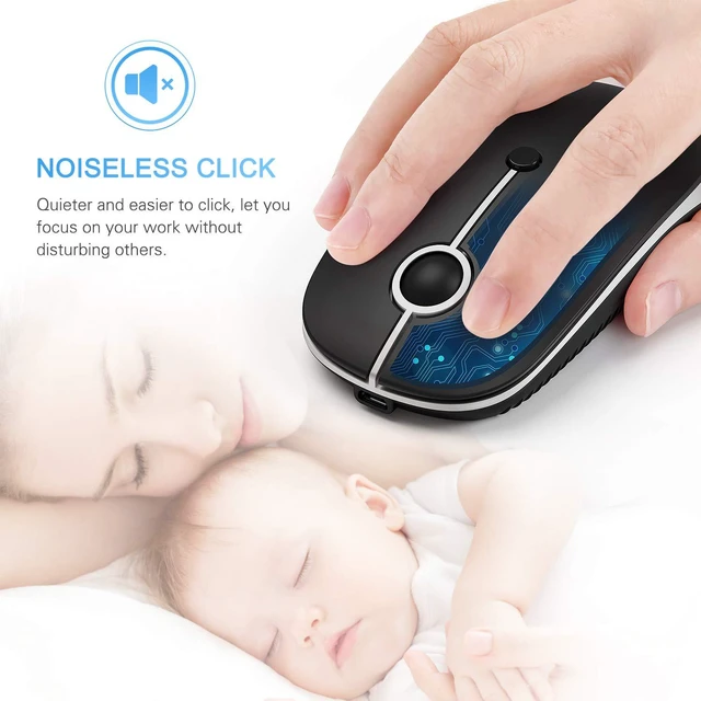 Alt view image 7 of 7 - VssoPlor Type C Wireless Mouse, USB C MacBook Wireless Mouse, Black Silver