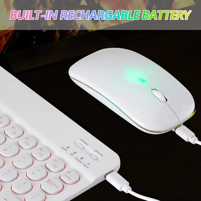 Alt view image 6 of 7 - Ultra-Slim Lightweight Bluetooth Keyboard and Mouse Portable Mini Wireless Keyboard Rechargeable 7-Color Backlit for Apple iPad iPhone,Tablet iPhone Smartphone iOS Android Windows,Round Keys White