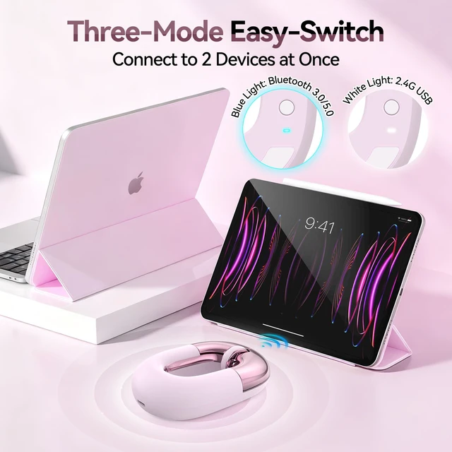Alt view image 3 of 7 - Travel Mouse Pink Wireless Mouse for Laptop. Bluetooth Silent Mouse