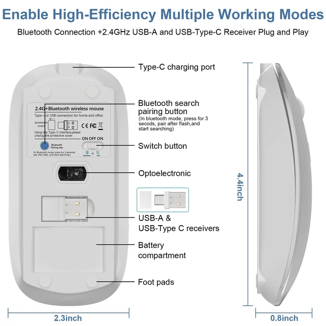 Alt view image 4 of 6 - Bluetooth Wireless Mouse for MacBook Mac Air Pro Laptop PC Pad with Jiggler