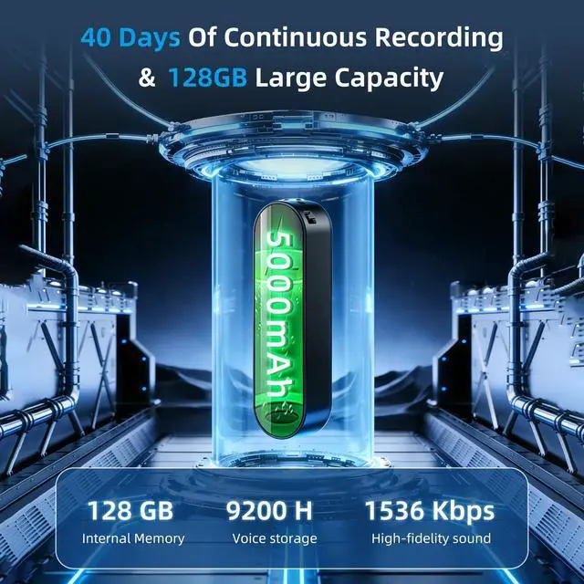 Alt view image 3 of 7 - 128G (9200 Hour) Magnetic Voice Activated Recorder,40 Days Continuous Recording Device,Audio Recorder with AI-Intelligent Triple Noise Reduction,Voice Recorder with Playback for Work Lectures Meeting