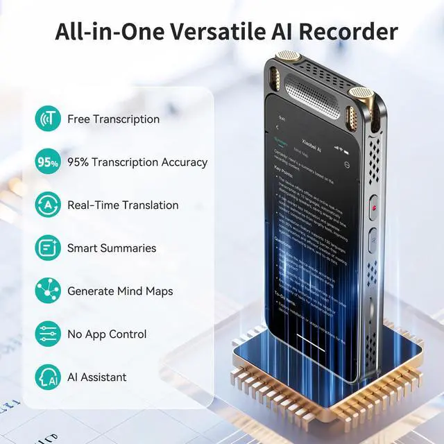 Alt view image 2 of 7 - AI Voice Recorder with Playback, 80GB Digital Recorder with AI Transcription & Summary & Translation, 8 Mics Noise Reduction, 13 Languages Voice to Text Recorder Transcriber for Meetings, Lectures