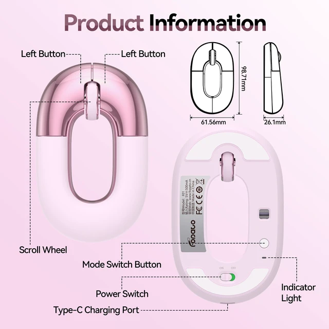 Alt view image 6 of 7 - Travel Mouse Pink Wireless Mouse for Laptop. Bluetooth Silent Mouse