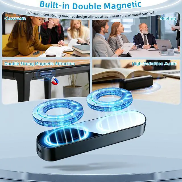 Alt view image 5 of 7 - 128G (9200 Hour) Magnetic Voice Activated Recorder,40 Days Continuous Recording Device,Audio Recorder with AI-Intelligent Triple Noise Reduction,Voice Recorder with Playback for Work Lectures Meeting