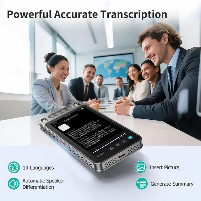 Alt view image 3 of 7 - AI Voice Recorder with Playback, 80GB Digital Recorder with AI Transcription & Summary & Translation, 8 Mics Noise Reduction, 13 Languages Voice to Text Recorder Transcriber for Meetings, Lectures