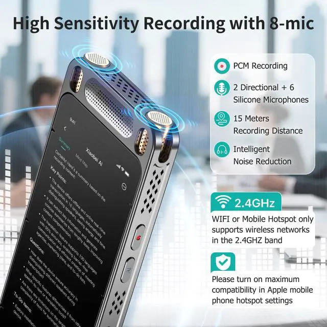 Alt view image 4 of 7 - AI Voice Recorder with Playback, 80GB Digital Recorder with AI Transcription & Summary & Translation, 8 Mics Noise Reduction, 13 Languages Voice to Text Recorder Transcriber for Meetings, Lectures