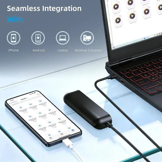 Alt view image 6 of 7 - 128G (9200 Hour) Magnetic Voice Activated Recorder,40 Days Continuous Recording Device,Audio Recorder with AI-Intelligent Triple Noise Reduction,Voice Recorder with Playback for Work Lectures Meeting