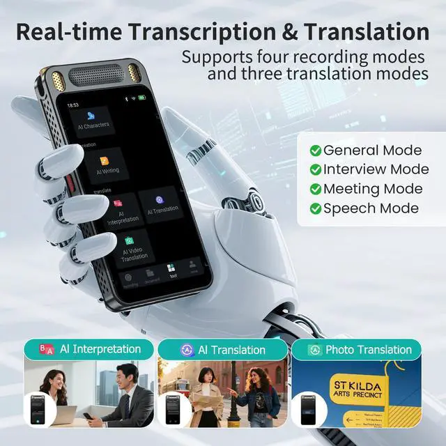 Alt view image 5 of 7 - AI Voice Recorder with Playback, 80GB Digital Recorder with AI Transcription & Summary & Translation, 8 Mics Noise Reduction, 13 Languages Voice to Text Recorder Transcriber for Meetings, Lectures