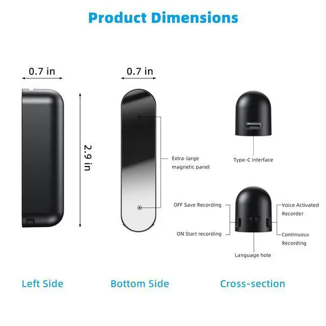 Alt view image 7 of 7 - 128G (9200 Hour) Magnetic Voice Activated Recorder,40 Days Continuous Recording Device,Audio Recorder with AI-Intelligent Triple Noise Reduction,Voice Recorder with Playback for Work Lectures Meeting