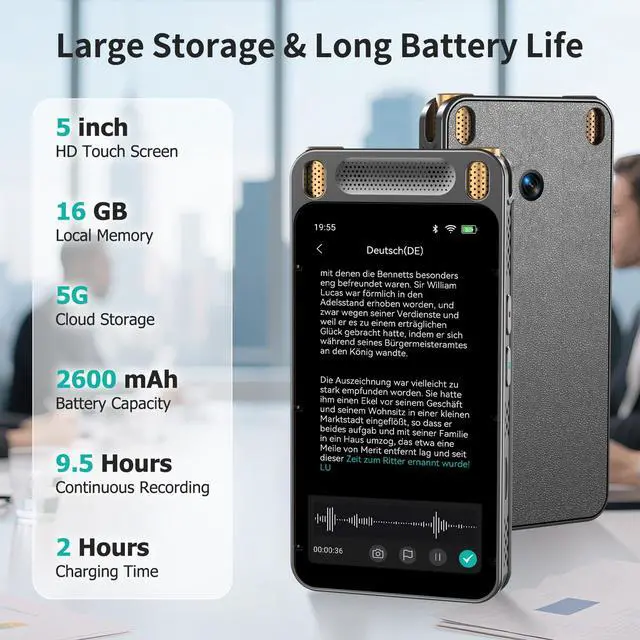 Alt view image 6 of 7 - AI Voice Recorder with Playback, 80GB Digital Recorder with AI Transcription & Summary & Translation, 8 Mics Noise Reduction, 13 Languages Voice to Text Recorder Transcriber for Meetings, Lectures