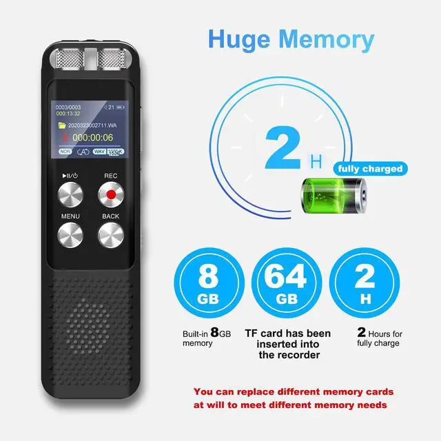 Alt view image 2 of 7 - 72GB Digital Digital Voice Recorder: Voice Activated Recorders with Playback, Audio Recording Device for Lectures Meetings, Dictaphone Sound Portable Tape Recorder with Password | USB