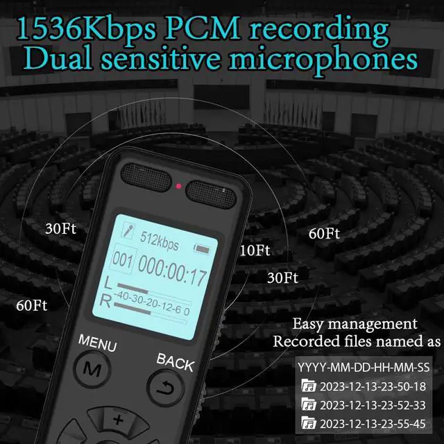 Alt view image 2 of 7 - 136GB Digital Voice Recorder Voice Activated Recorder for Lectures Meetings - aiworth 9860 Hours Sound Audio Recorder Dictaphone Recording Device with Playback,MP3 Player,Password,Variable Speed.