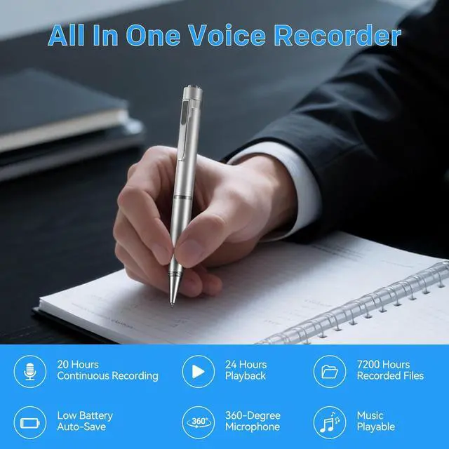 Alt view image 2 of 7 - 64GB Voice Recorder with Playback: Digital Recording Device with Intelligent Noise Reduction for Meetings | Lectures | Course - Portable Audio Recorder for Student | Workplace Use