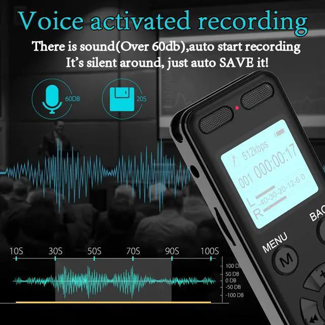 Alt view image 4 of 7 - 136GB Digital Voice Recorder Voice Activated Recorder for Lectures Meetings - aiworth 9860 Hours Sound Audio Recorder Dictaphone Recording Device with Playback,MP3 Player,Password,Variable Speed.