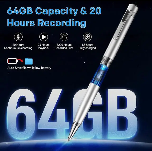 Alt view image 3 of 7 - 64GB Voice Recorder with Playback: Digital Recording Device with Intelligent Noise Reduction for Meetings | Lectures | Course - Portable Audio Recorder for Student | Workplace Use