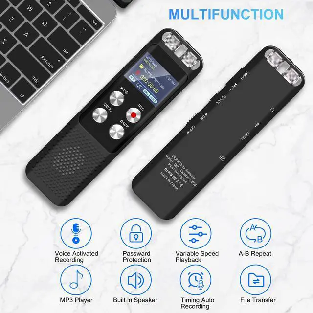 Alt view image 6 of 7 - 72GB Digital Digital Voice Recorder: Voice Activated Recorders with Playback, Audio Recording Device for Lectures Meetings, Dictaphone Sound Portable Tape Recorder with Password | USB