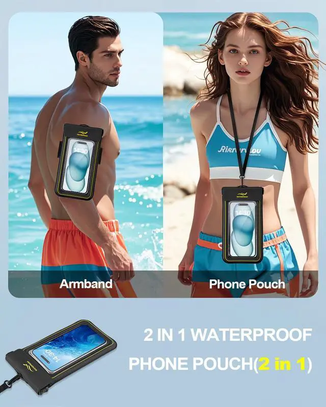 Alt view image 2 of 7 - 2-in-1 Waterproof Phone Pouch & Phone Armband Floating, Underwater Water Proof Phone Case with Detachable Strap, Waterproof Bags Up to 6.9", Beach Vacation Water Park Essentials